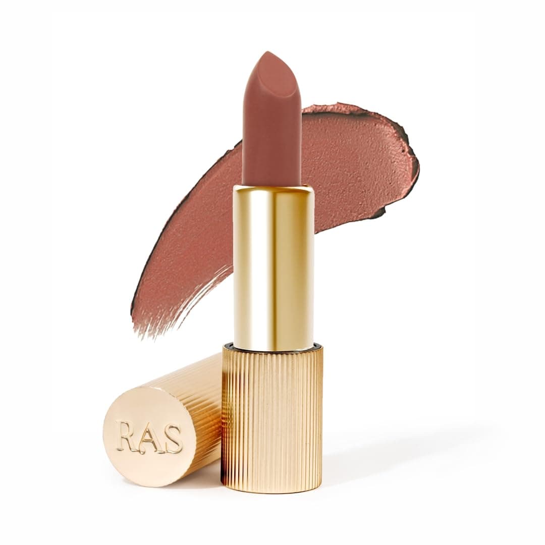 RAS Luxury Oils Lumiere Satin Matte Lipstick | 8-Hr long stay Creamy Matte, Non-Drying, Lightweight & Pigmented | Natural infusion of Argan & Avocado | Vegan, Cruelty-Free (Desert Dusk)