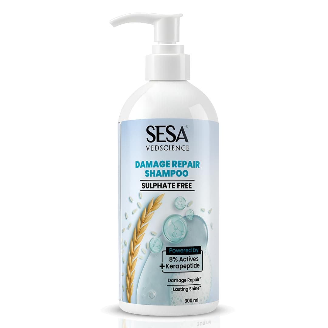 Sesa Damage Repair Shampoo | Sulphate Free Shampoo for Dry, Frizzy & Damaged Hair | Kerapeptide, Hyaluronic Acid & Xylishine | Reduces Breakage, Smoothens & Adds Shine | 300ml