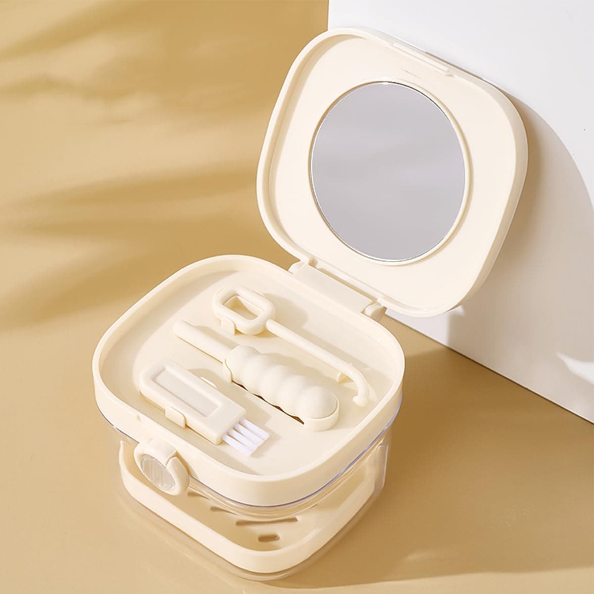AstonAndia Retainer and Denture Case with Mirror and Removal Tool, White
