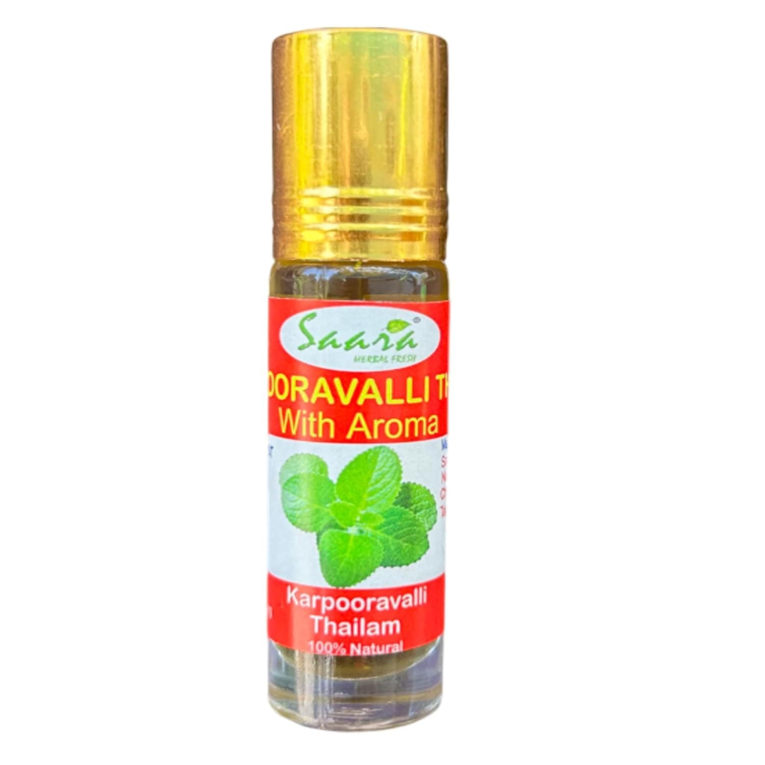 Saara HERBAL FRESH Karpooravalli Thailam, (8ml) Coleus Amboinicus,Omavalli Leaves Oil, for Cough and Cold, (Pack of 1)
