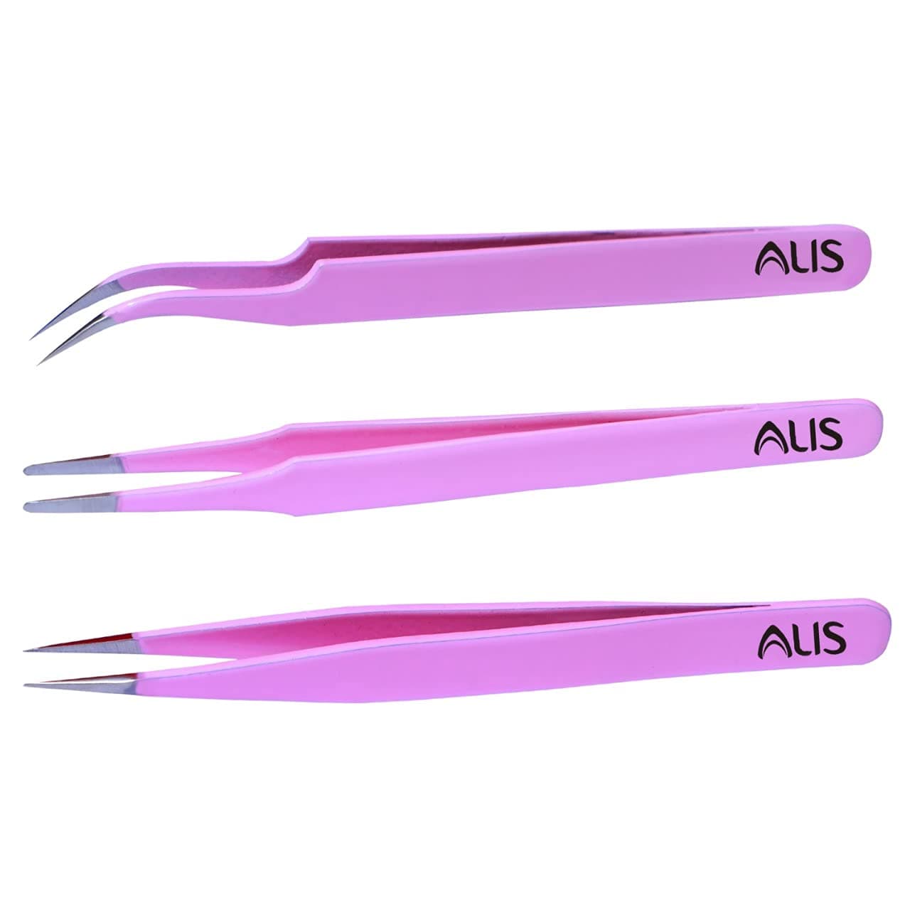 Alis Baby Pink Colour Set of 3 Multipurpose Tweezer Set Eye Lashes | Eyelash Extensions | Nail Art - Manicure Tool