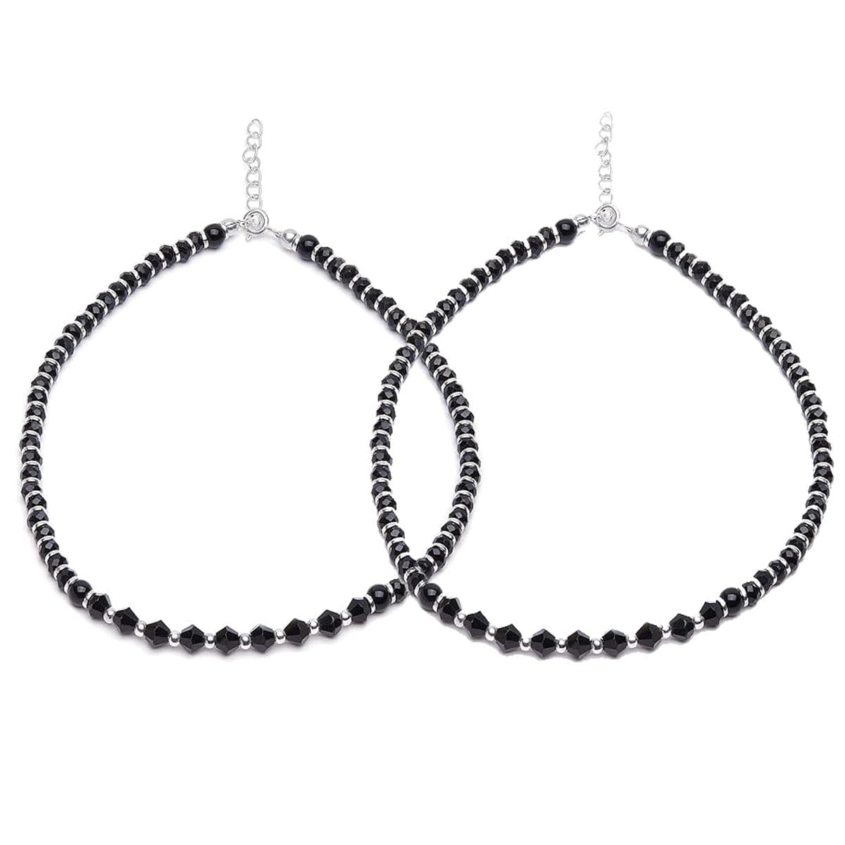 Ringzanio Trend Evil Eye anklet Nazariya Payal with Black & Silver Beads moti | Adjustable Crystal Foot Bracelet | Fashion Jewelry for Girls & Women anklet (Brass Metal)