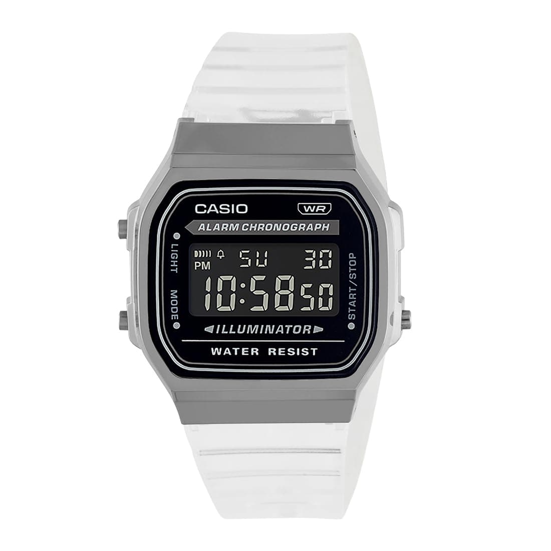 Casio Unisex Vintage A168XES-1BDF Black Digital Dial Transparent Resin Strap D306