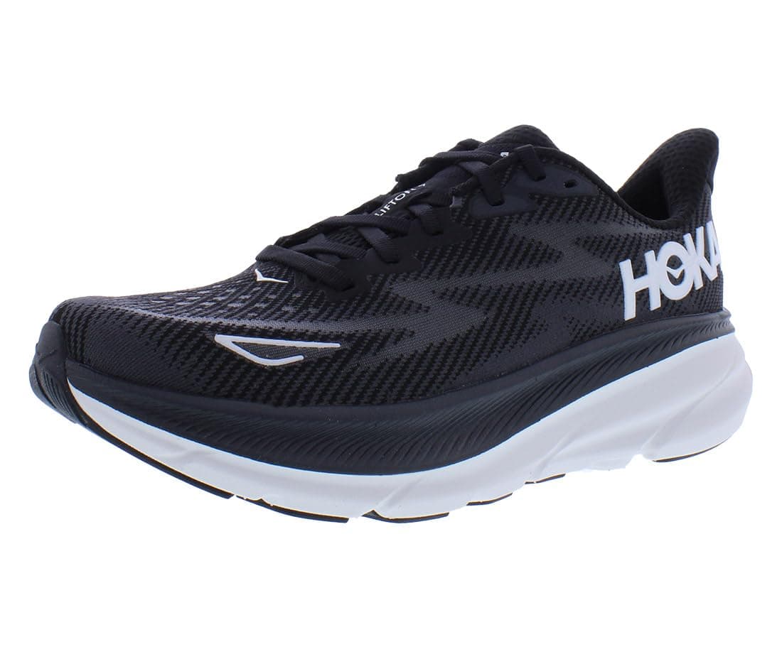 Hoka ONE ONE Clifton 9 Men's Road Running Shoes, Black/White, 10