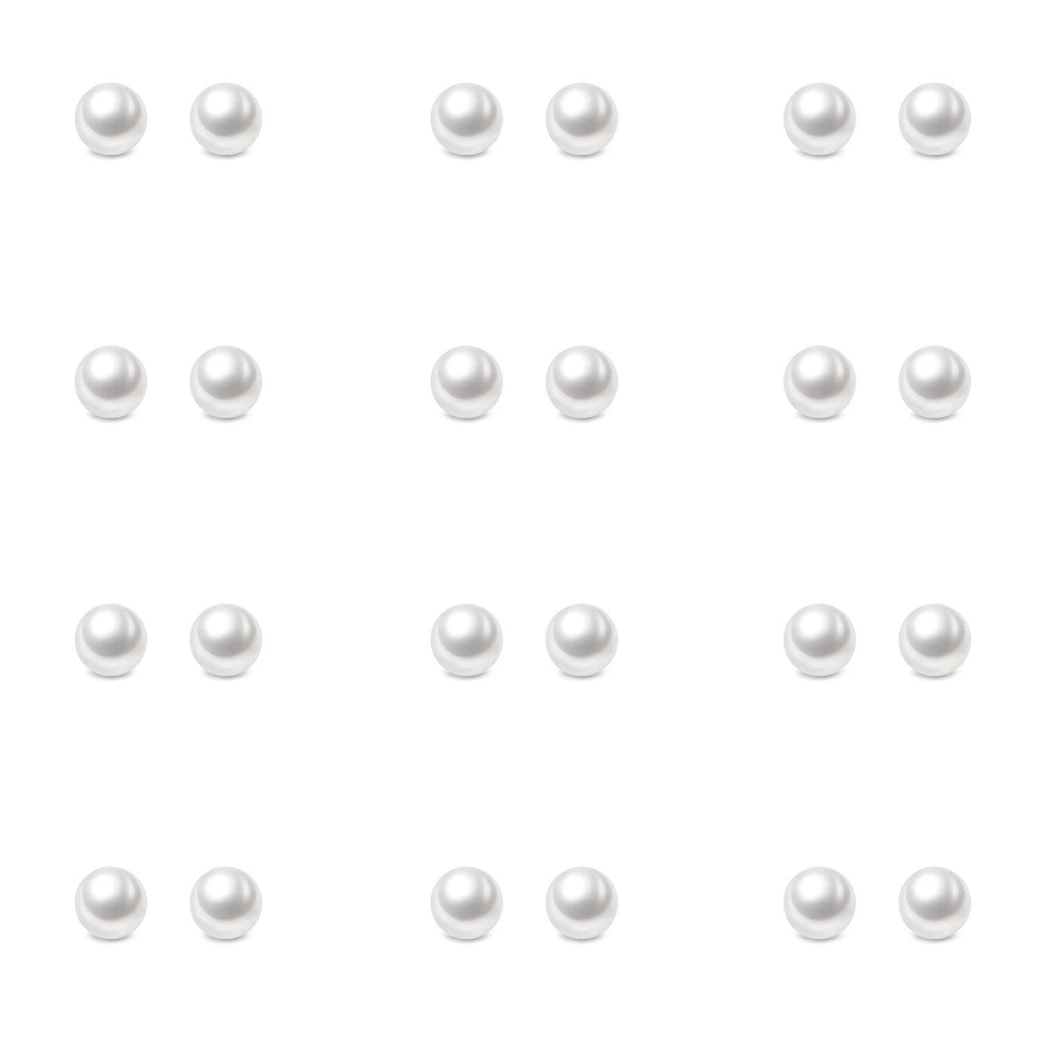 Charisma Pearl Stud Earrings Set for Women Girls - Surgical Steel Faux Pearl Pack (3mm-12mm, White Colored)