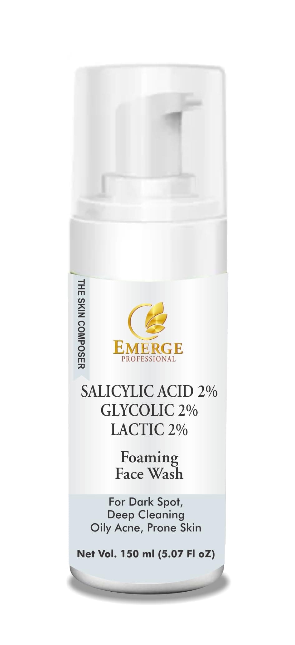 EMERGE Professional 2% Salicylic 2% Glycolic & 2% Latic Acid Foaming Face Wash | Oily & Acne Prone Skin| Exfoliate & Brighten tone|