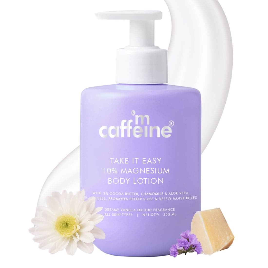 mCaffeine 10% Magnesium Body Lotion 300ml | Stress-Relief & Better Sleep | Mild Vanilla Orchid Fragrance Calms & Soothes | 3% Cocoa Butter, Non-Greasy, Deep Moisturization Bodylotion for Men & Women | Summer Cream for Dry Skin