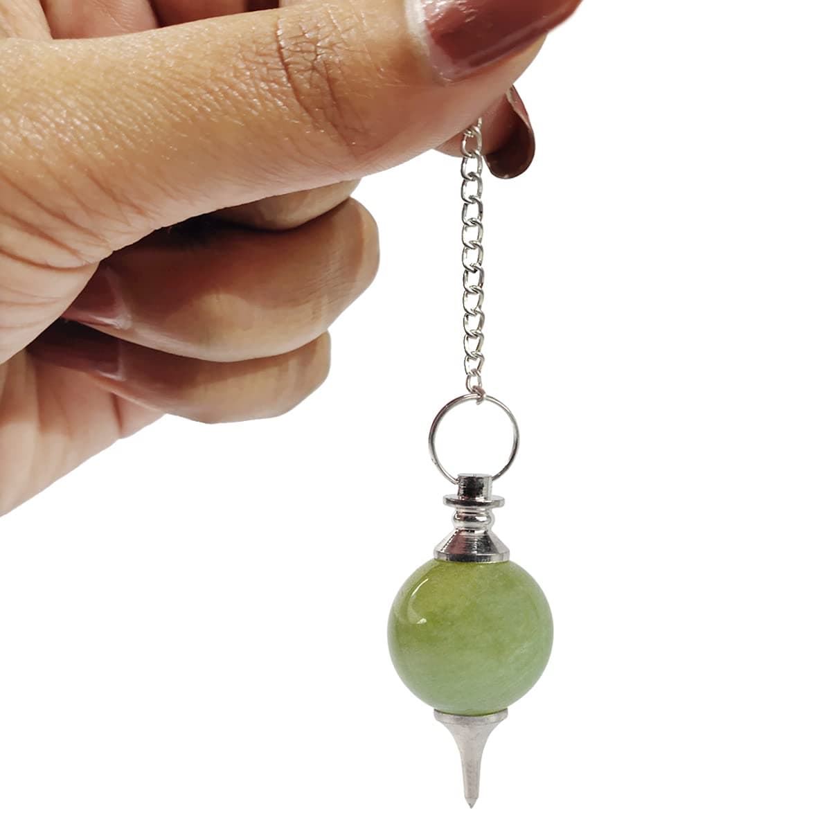 Crystu Natural Green Jade Dowser Pendulum Crystal Stone Ball Chain Dowser Pendulum Dowsing