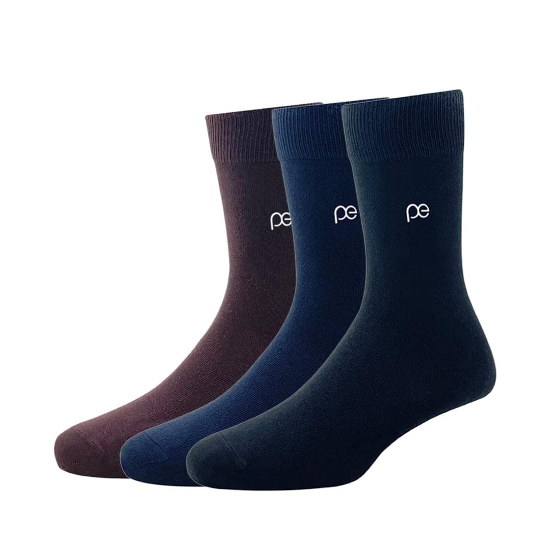Peter England Men's Cotton Full Length Socks (Pack of 3) Brown, Navy & Black