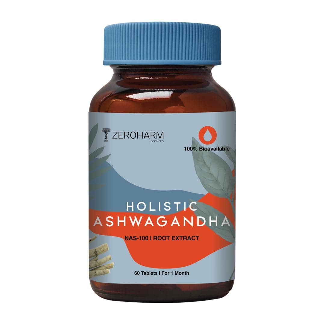 ZEROHARM Nano Ashwagandha Supplement with 10% Withanolides 600mg Per Serving | Ashwagandha Root + Pectin | Natural Adaptogen for Stress Balance, Energy, Focus & Performance | Men & Women | 60 Tablets