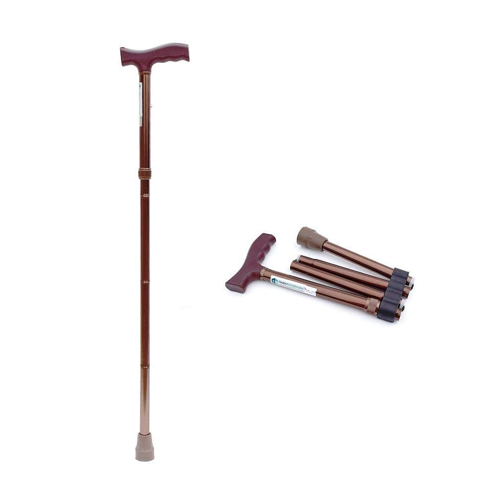 IS IndoSurgicals Adjustable Aluminium Folding Walking Stick (Brown)