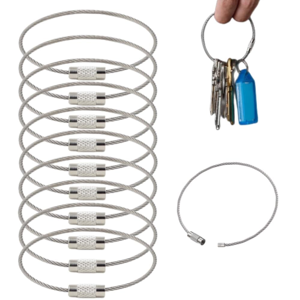 AstonAndia 10 Pcs Stainless Steel Wire Keychains, 15 cm x 1.5 mm