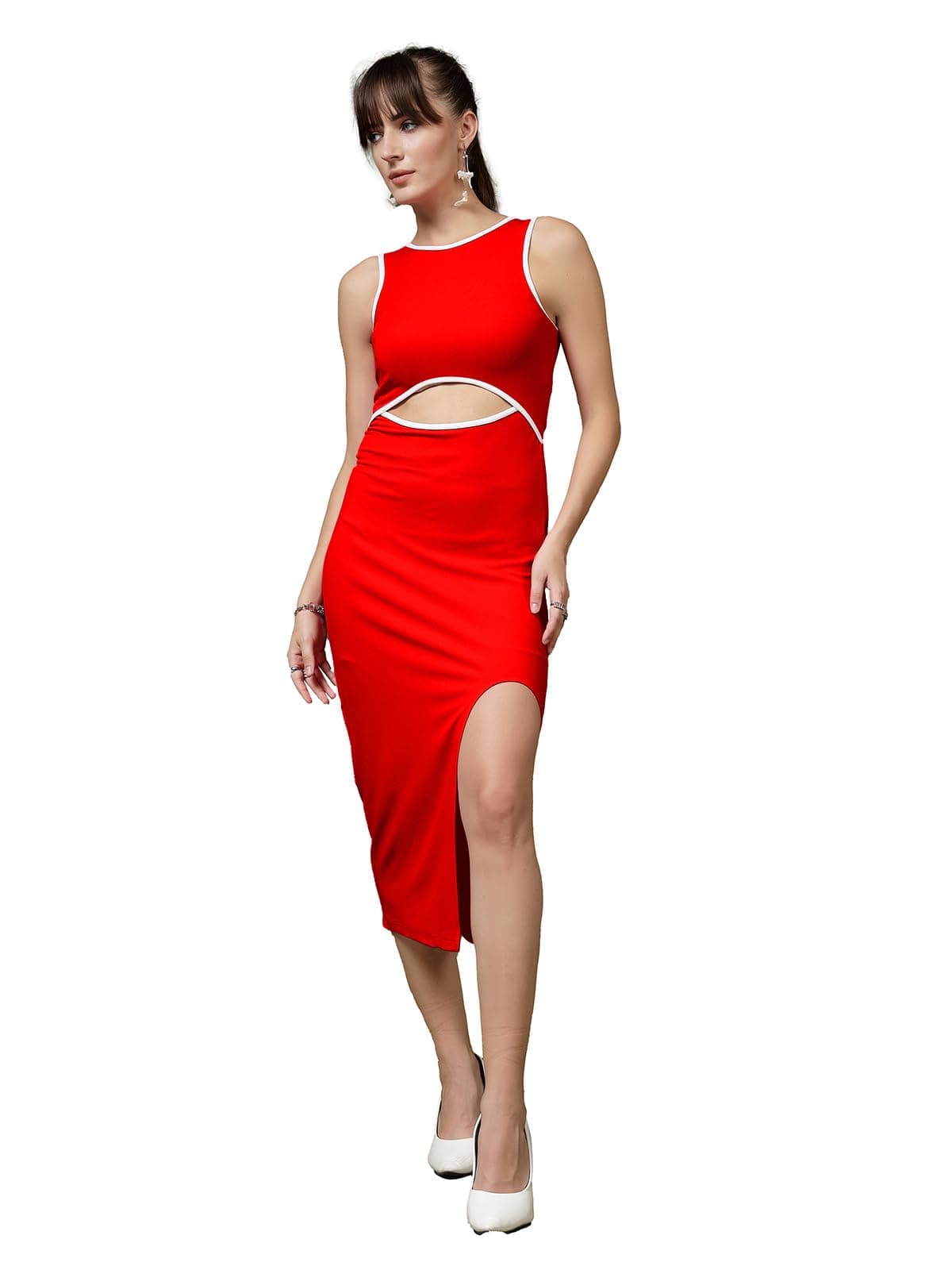 OOMPH! Stretchable Midi Lycra Dress for Women, Bodycon