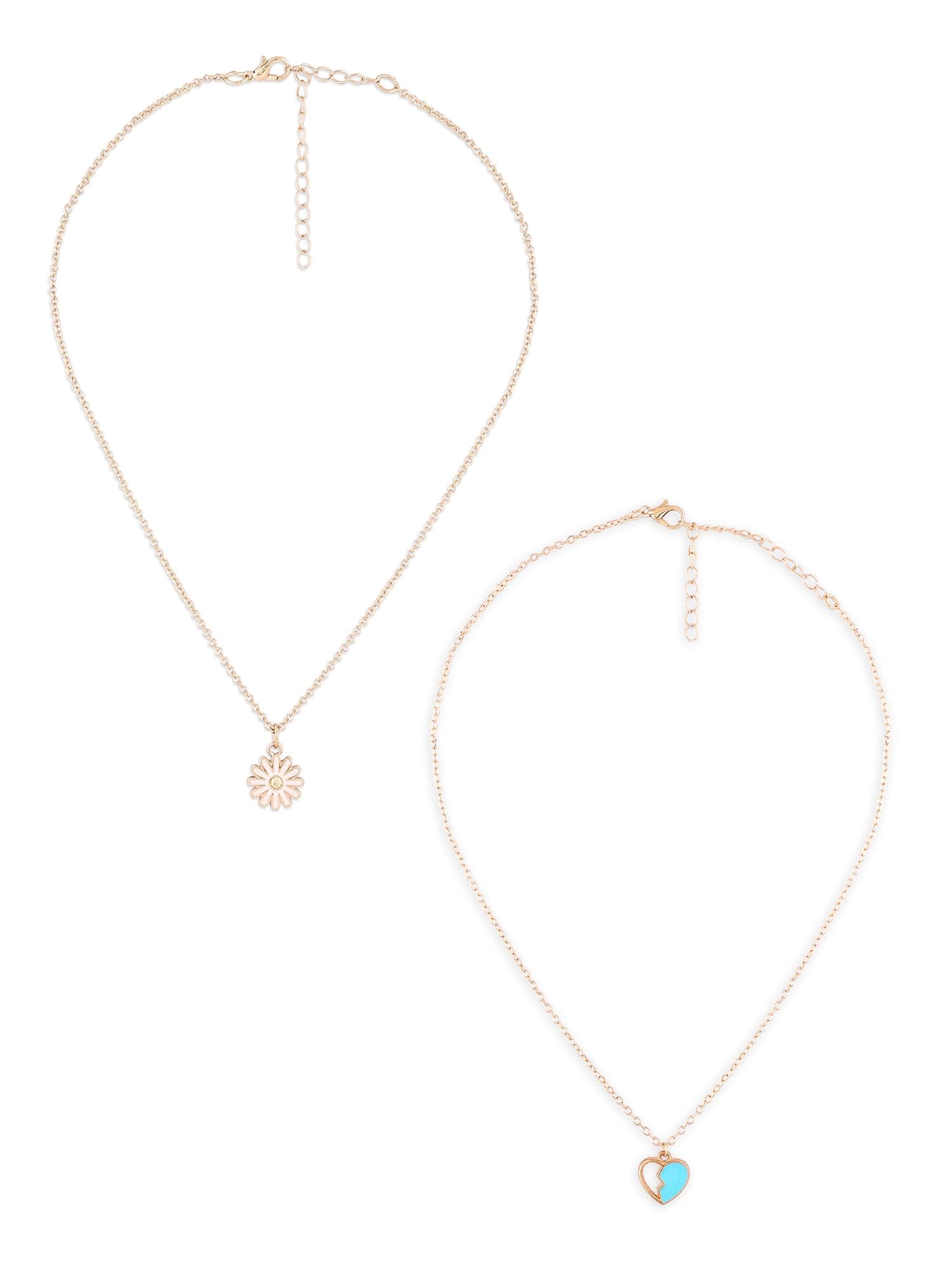 ZAVERI PEARLS Set Of 2 Turquoise Blue & White Enamel Contemporary Tiny Heart Pendant & Chain For Women-ZPFK16880