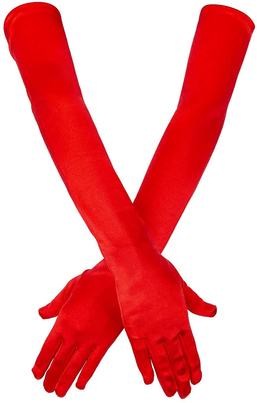SAVITA Long Red Elbow Satin Gloves 21" Stretchy 1920s Opera Gloves Evening Party Dance Gloves for Women