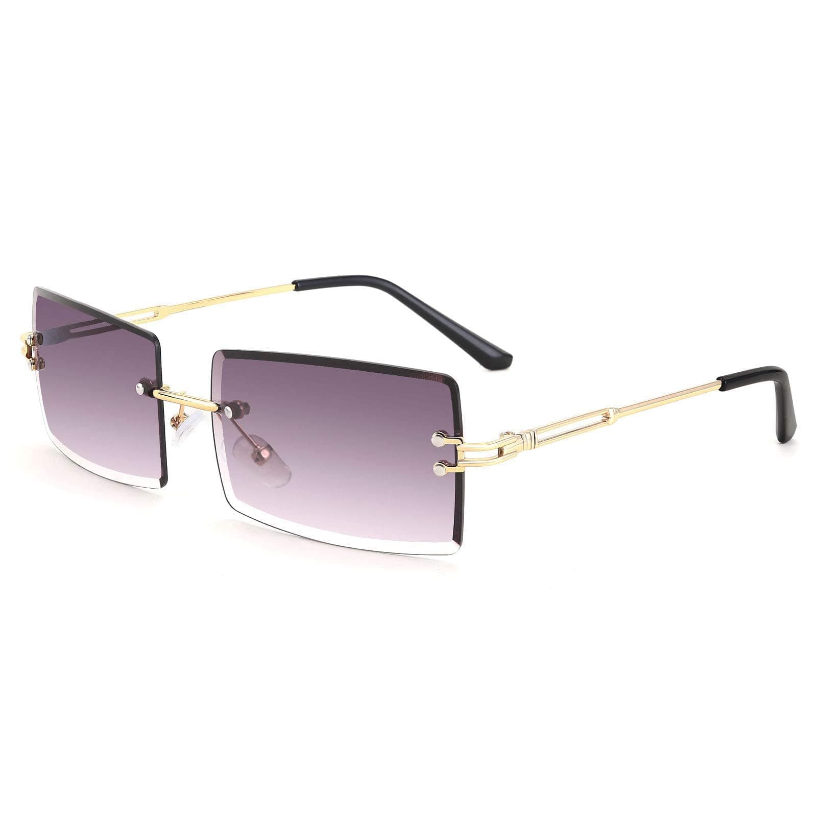 FEISEDY Vintage Rimless Sunglasses Rectangle Frameless Candy Color Glasses Women Men B2642, 06 Blue Pink, 60MM