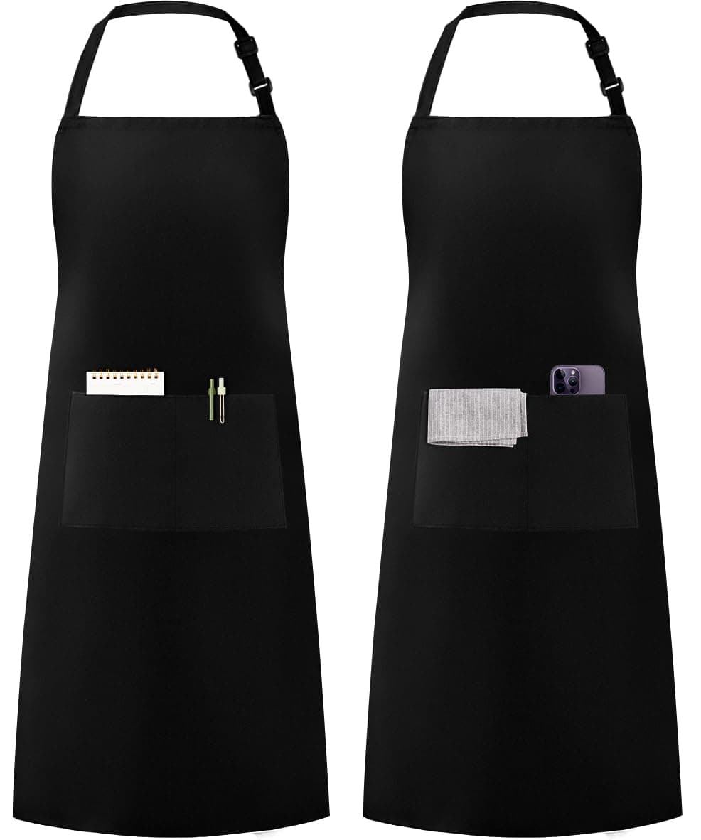 Syntus Adjustable Bib Apron Waterproof with 2 Pockets Cooking Kitchen Aprons for Women Men Chef, Black by Syntus