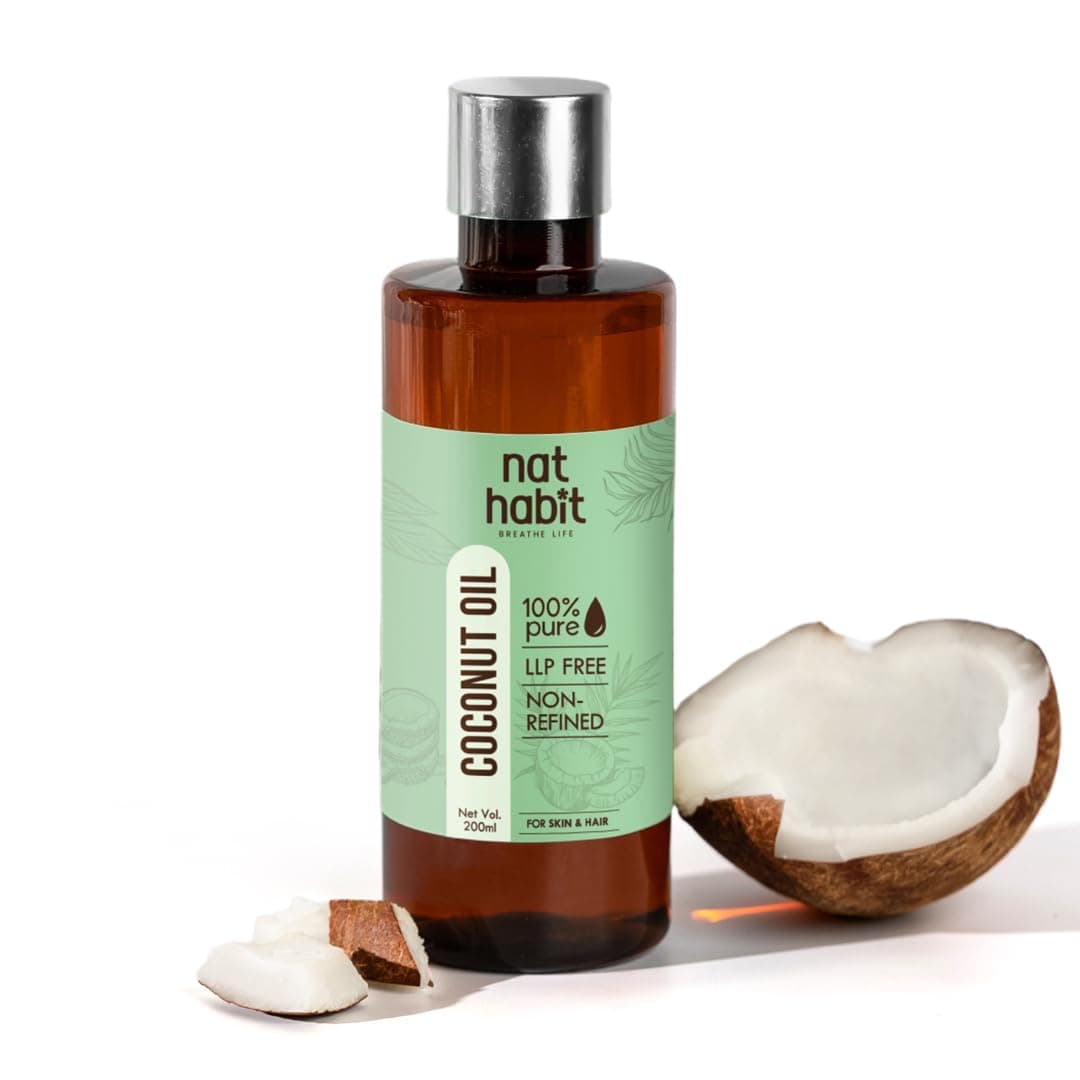 Nat Habit 100% Pure Coconut Oil For Skin & Hair, Non-Refined, LLP Free, Chemical Free & Preservative Free - 200 ml