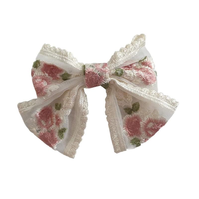 Shidara 1 PCS Big Lace Bow Hairpin Embroidered Flower Ribbon Hairpin Jewelry Headband White Hair Accessories