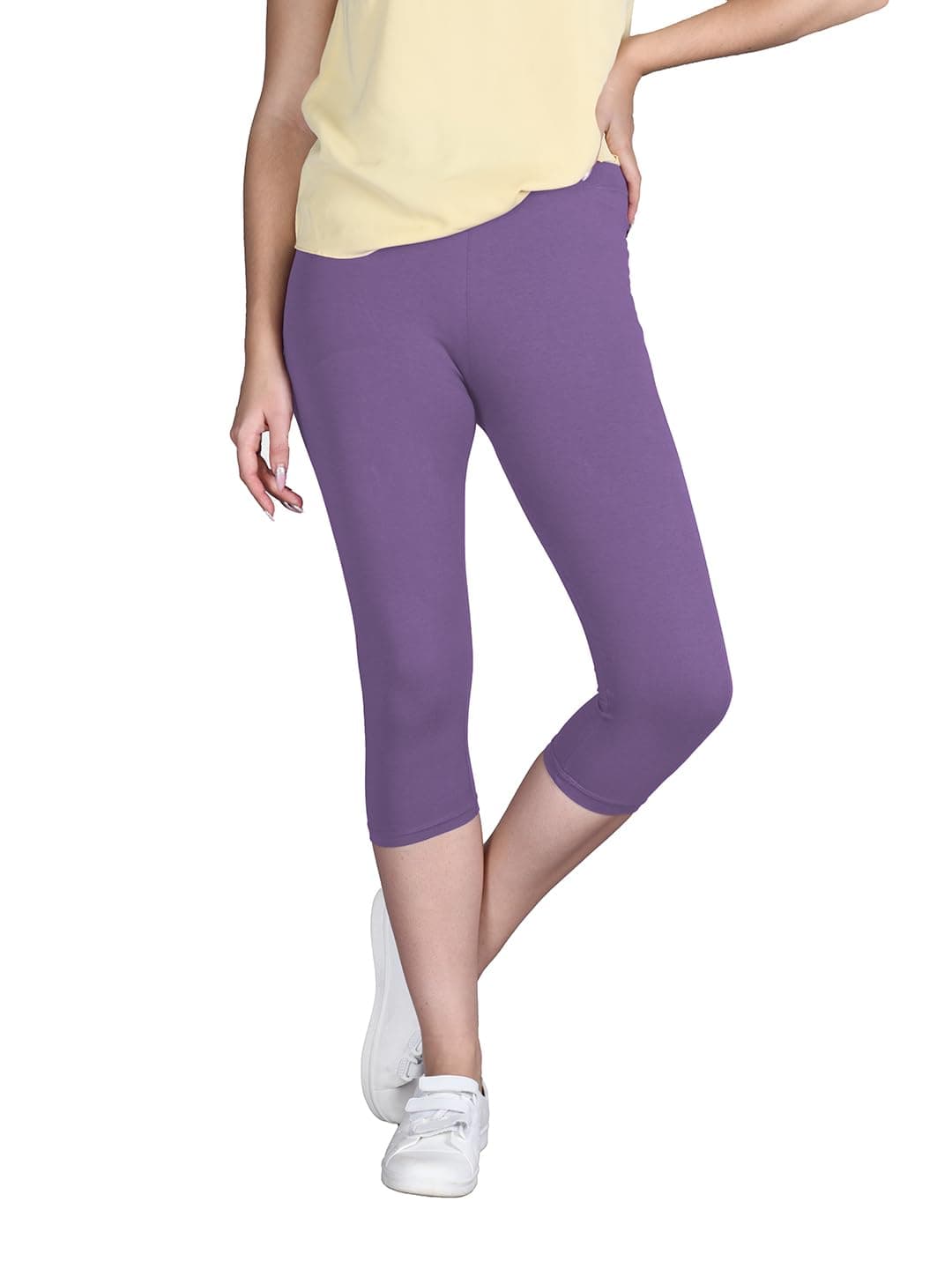 Lyra Women Solid Premium Cotton Capri Light Lavender