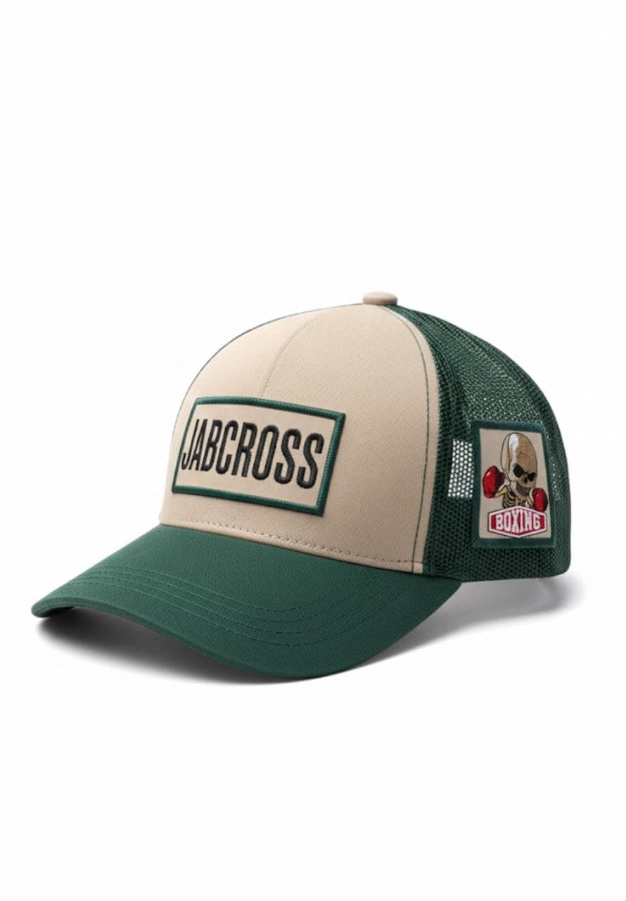 JABCROSS Howel's Distressed Vintage Cotton Baseball Mesh Cap Snapback Trucker Men’s Trucker Cap – Beige & Green Mesh Baseball Cap with Embroidered Patch, Adjustable Casual Sports Hat for Outdoor