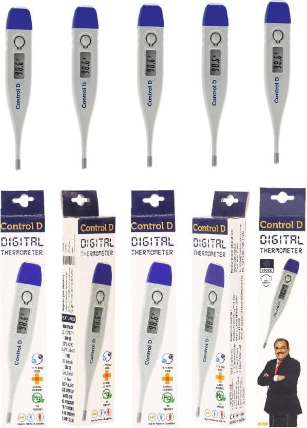Control D Plastic Pack Of 5 Digital Thermometer With One Touch Operation For Child And Adult Oral Or Underarm Use (Made In India)(1 Year Warranty)