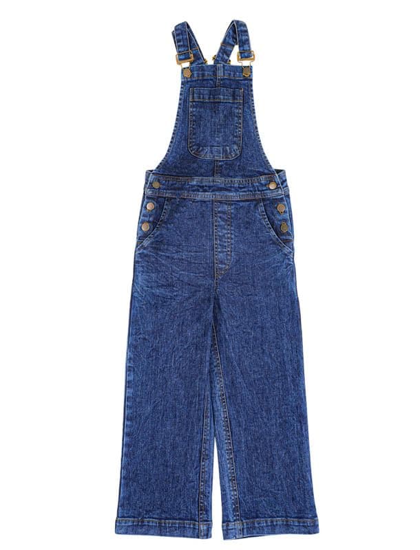 Tweeny Mini Girls Kids Cotton Denim Dungaree Jumpsuit for Kids | All Season Overalls with Brass Buckles & Utility Pockets | Relaxed Fit (10-11 Years, Classic Blue)