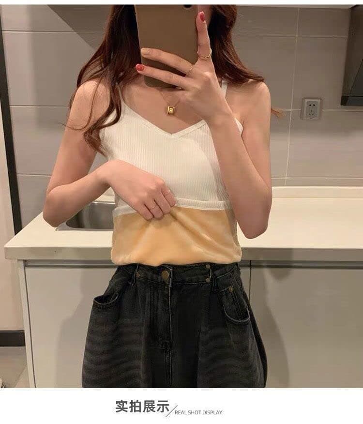 Alexvyan Girls Women Female XS-Size White Narrow Slips Slim Fit Cotton Thermal Fleece Lined Underwear Tops Camisole Top Warm Base Layer Stretchy Body Shaper Vest for Winter