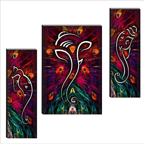 SAF paintings UV Textured Set of 3 Ganesha Modern Art Print Panel Painting 12 inch X 18 inch BANFJM1003
