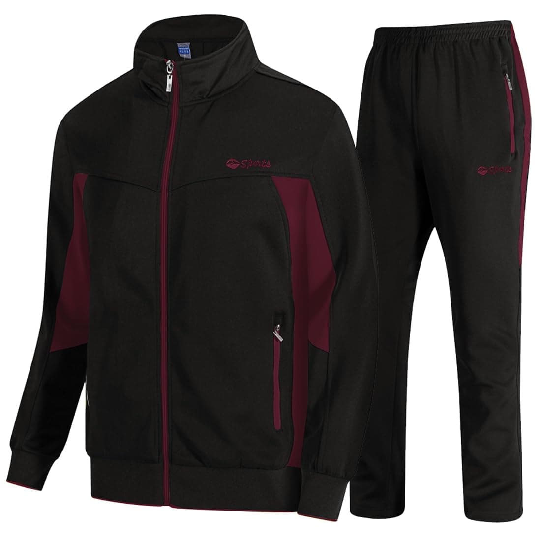 TBMPOY Men's Tracksuits Sweatsuits for Men Sweat Track Suits 2 Piece Casual Athletic Jogging Warm Up Full Zip Sets, 03 Black+wine Red, XX-Large