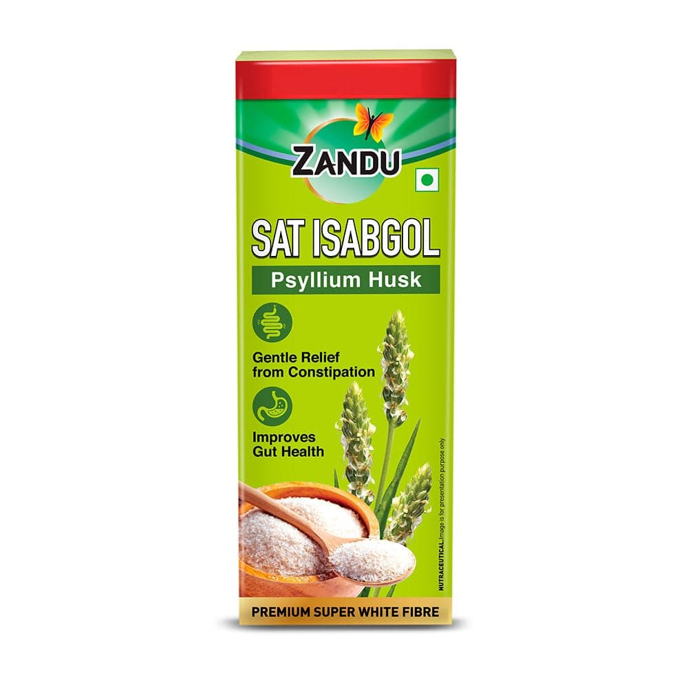 Zandu Sat Isabgol (Psyllium Husk)200gm| Premium Super White Fibre | Gentle relief from Constipation | Improves Gut Health| Eases Bowel movement | No Added Sugar | Natural & Safe