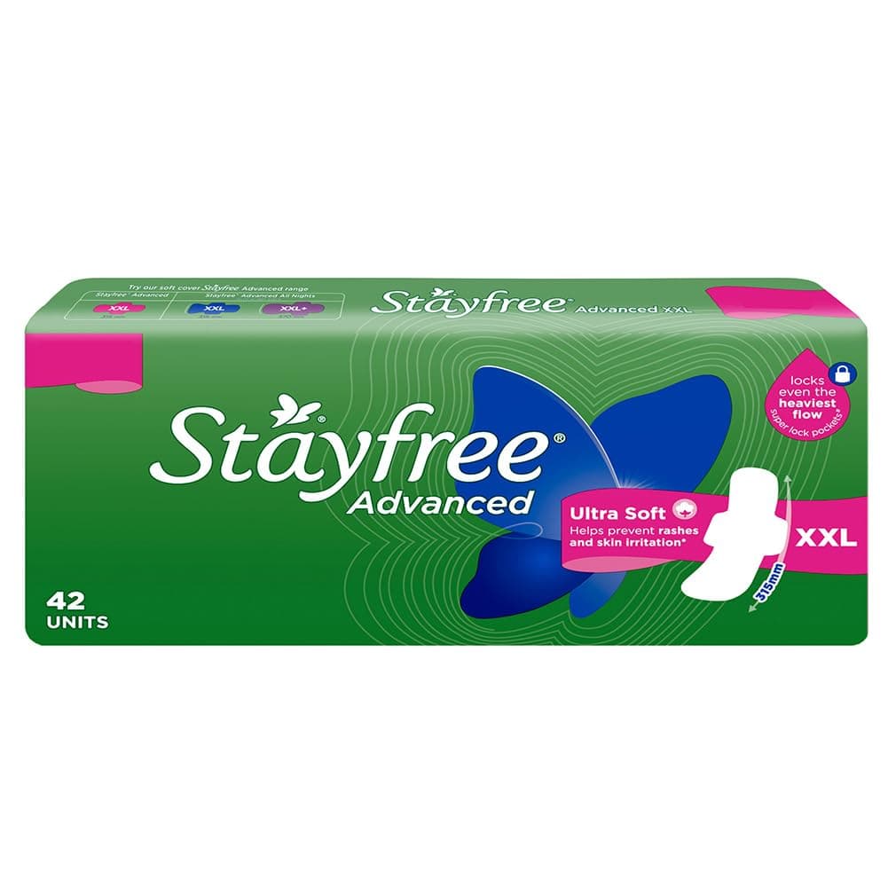 Stayfree Advanced XXL Ultra Soft Sanitary Pads for Women | 42 Soft Cotton Pads for All day Ultra Comfort | Locks Heavy flow | Prevent Rashes | Odour Control