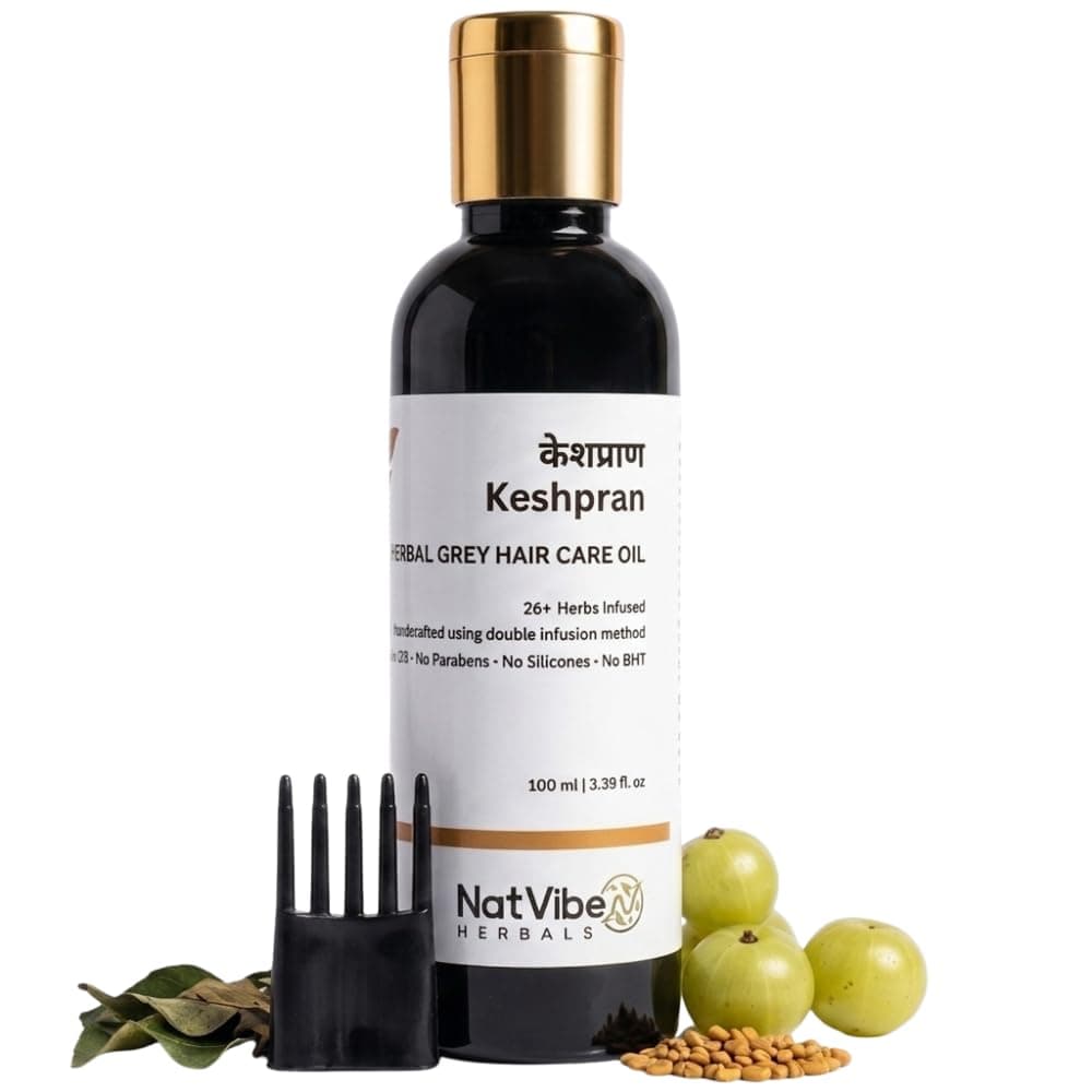 Keshpran Grey Hair Oil for Men & Women | Supports Premature Grey Hair Care, Hair Nourishment & Scalp Health | With 26+ Ayurvedic Herbs | Herbal Hair Oil | 100ml