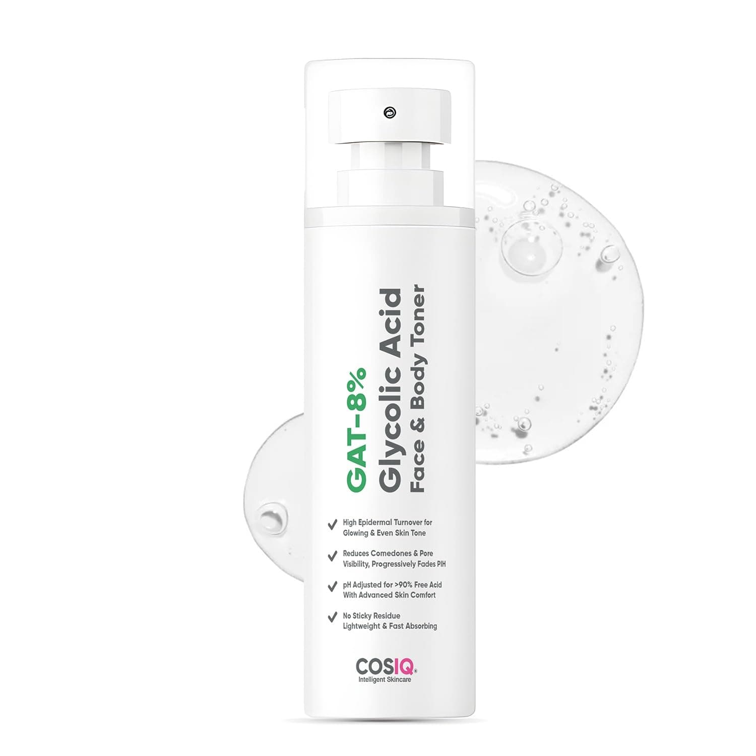 COS-IQ 8% Glycolic Acid Toner, Glowing & Even Skin Tone, Women & Men, 100ml