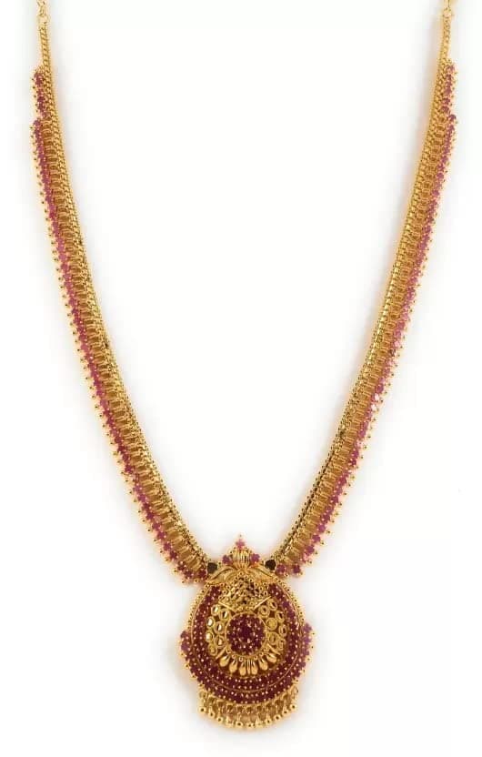 AFJ GOLD Copper Micro Gold Plated South Indian Traditional Trendy Stylish Fashion Jewellery Wedding Ruby Haram for Women (Gold, Yellow, 1 Gram)