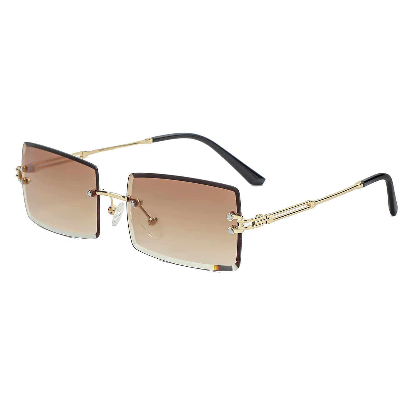 Rimless Rectangle Sunglasses For Women Men Fashion Frameless UV400 Protection Lens Glasses