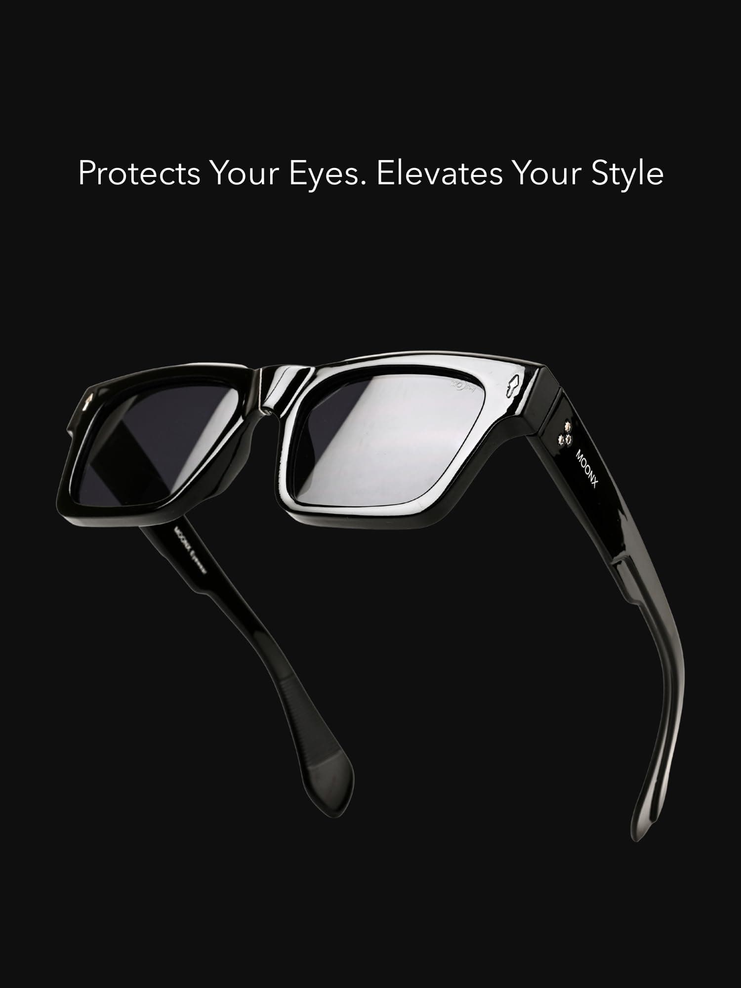MOONX Horizon UV Protected Rectangular Sunglasses for Men & Women | Black PC Frame | Black Lens | Stylish Unisex Eyewear for Driving, Travel & Casual Outings