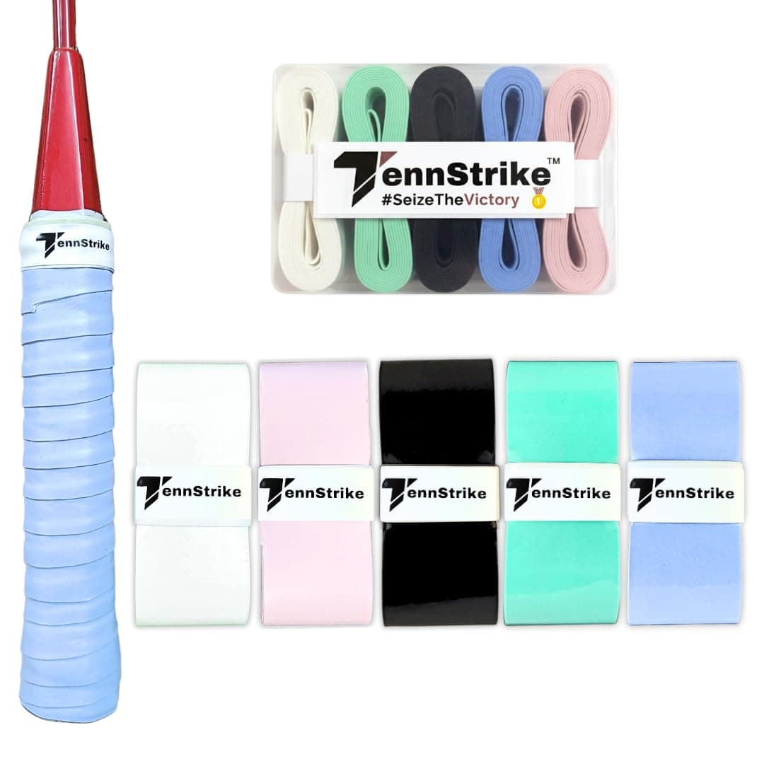 Tennstrike Badminton Rubber Overgrip Box | Pack of 5 | Sweat-Absorbent, Anti-Slip, Tacky, Durable Grips | Multicolor Racket Overgrip Tape for Badminton, Tennis, Pickleball and More