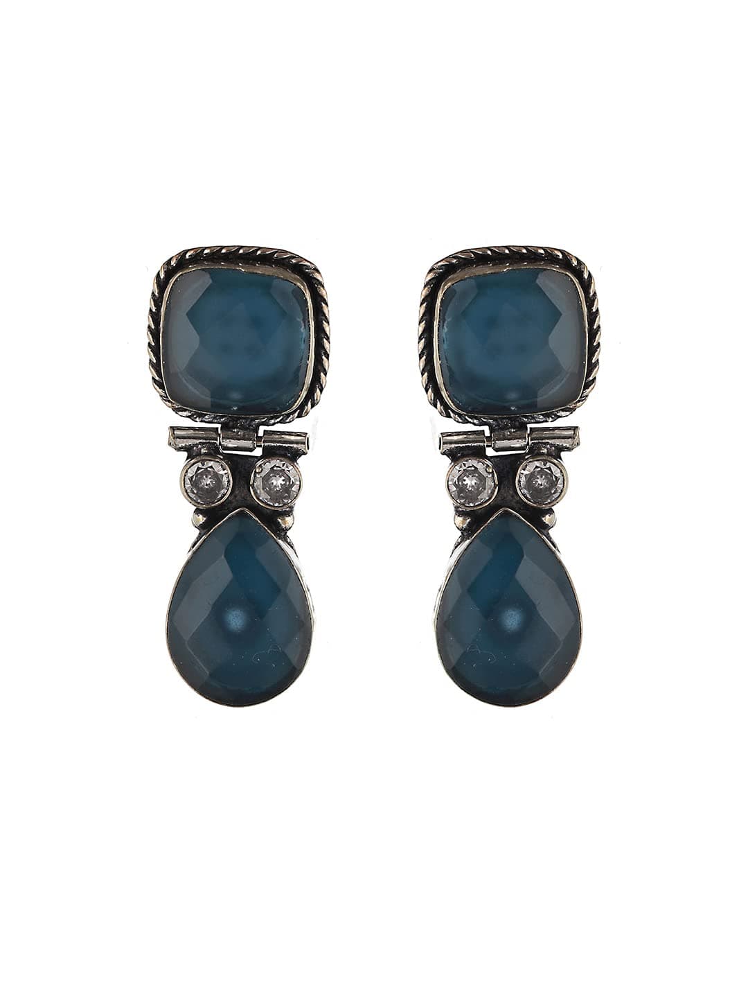 SARAF RS JEWELLERY Women Oxidised Blue Stone Studded Statement Earring
