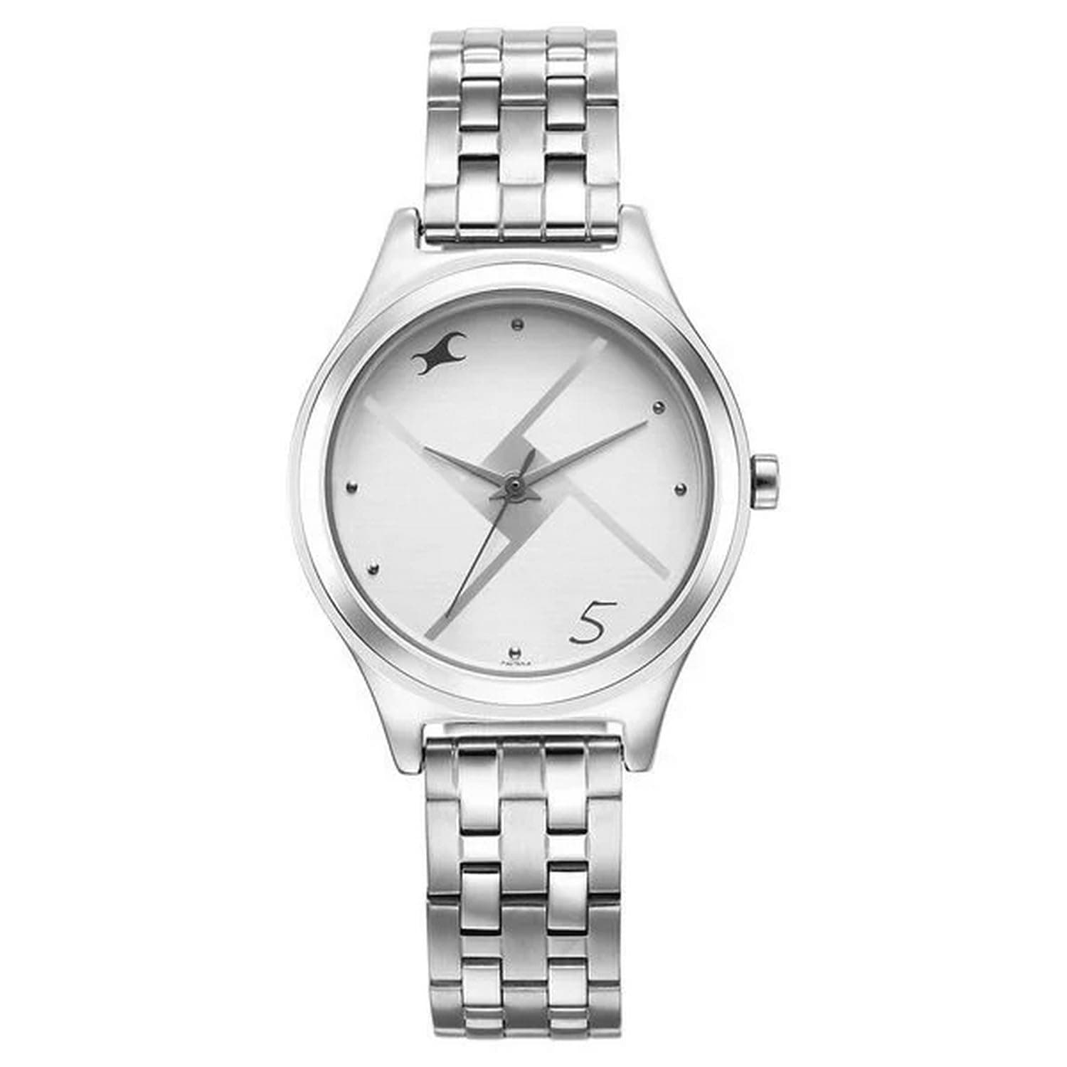 Fastrack Stunners Quartz Analog Silver Dial Silver Metal Strap Watch for Girls - NS6152SM08