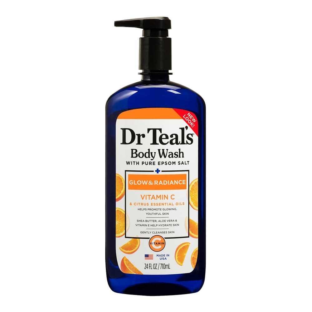 Dr Teal's Glow & Radiance with Pure Epsom Salt Body Wash, Vitamin C & Citrus Essential Oils 710 | Moisturizing Body Wash for Glowing Skin & Relaxation | Hydrating Body Wash for Women & Men