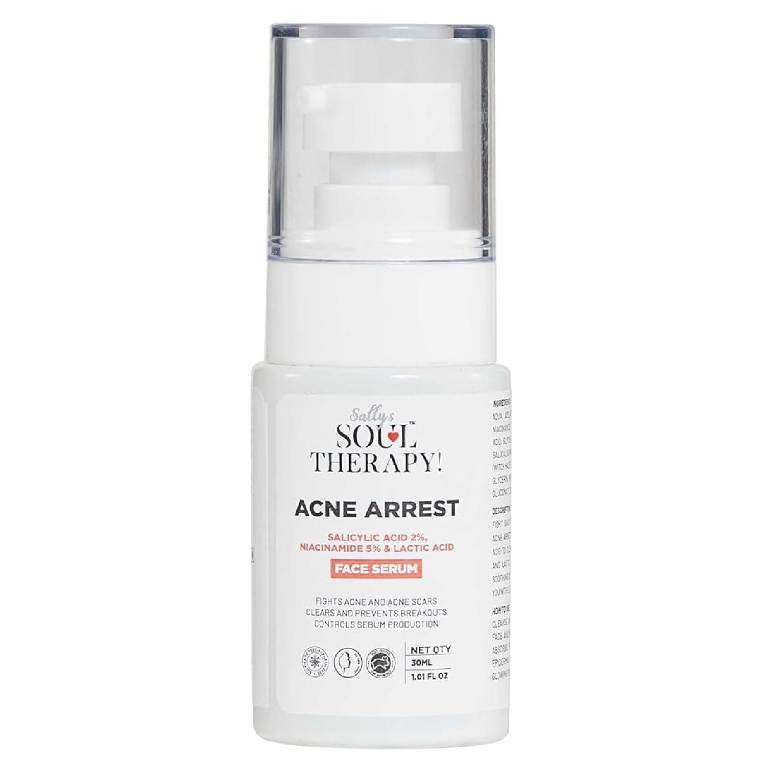 Sally's Soul Therapy Acne Arrest Face Serum | Clears Breakouts, Minimizes Pores & Fades Acne Scars | Gentle Exfoliation, Oil Control & Lightweight Non-Greasy Formula for Oily & Acne-Prone Skin | 30ml