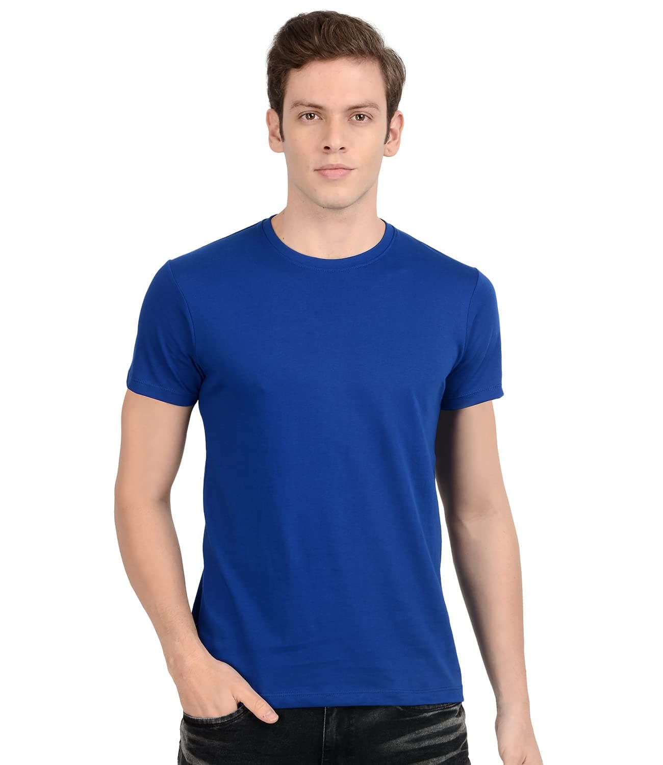 Scott International Men's Solid Regular fit T-Shirt (SS18-BSH2-RB-XXXL_Royal Blue XXX-Large)