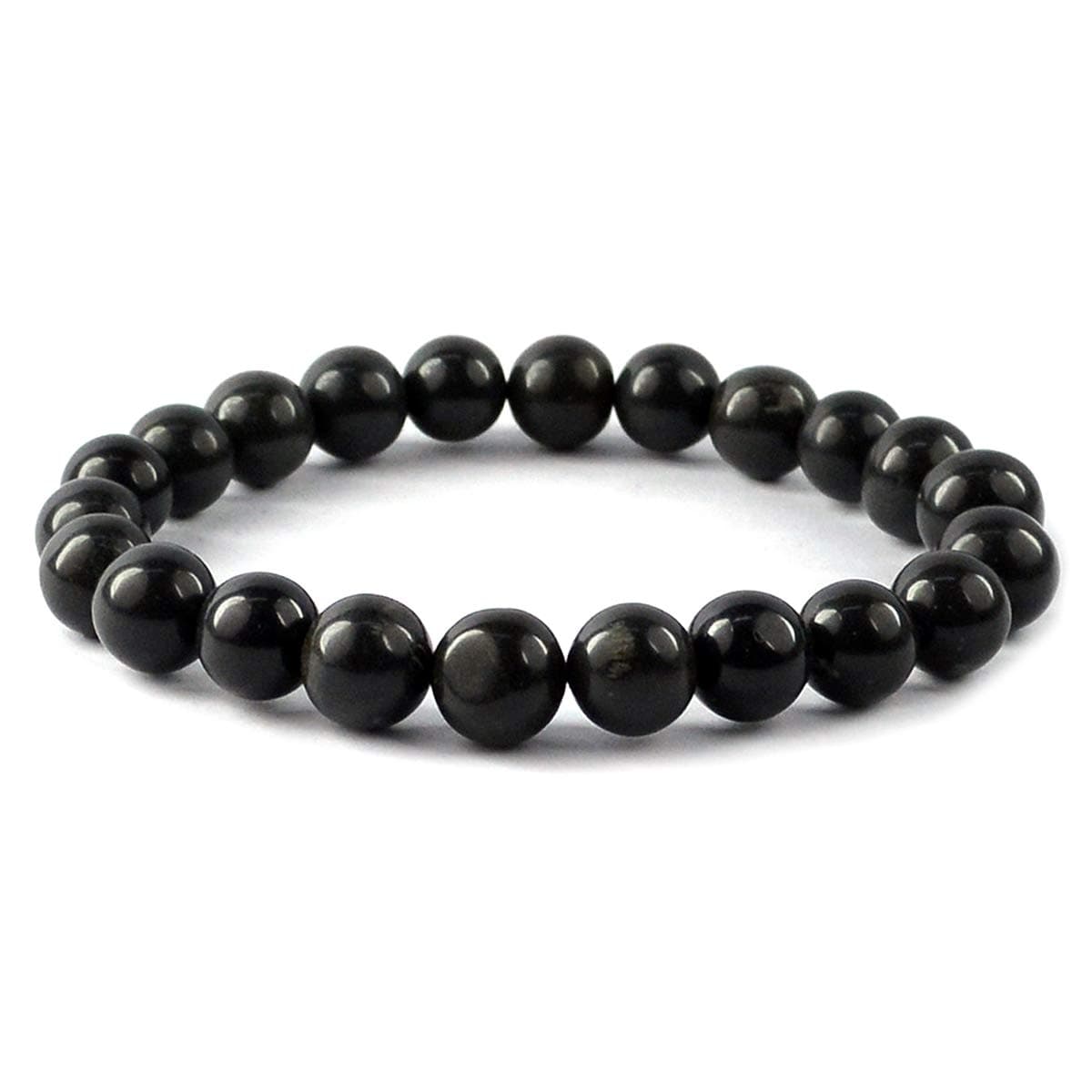 Crystu Black Agate 8 mm Round Bead Bracelet for Men & Women | Protection, Stability & Emotional Balance