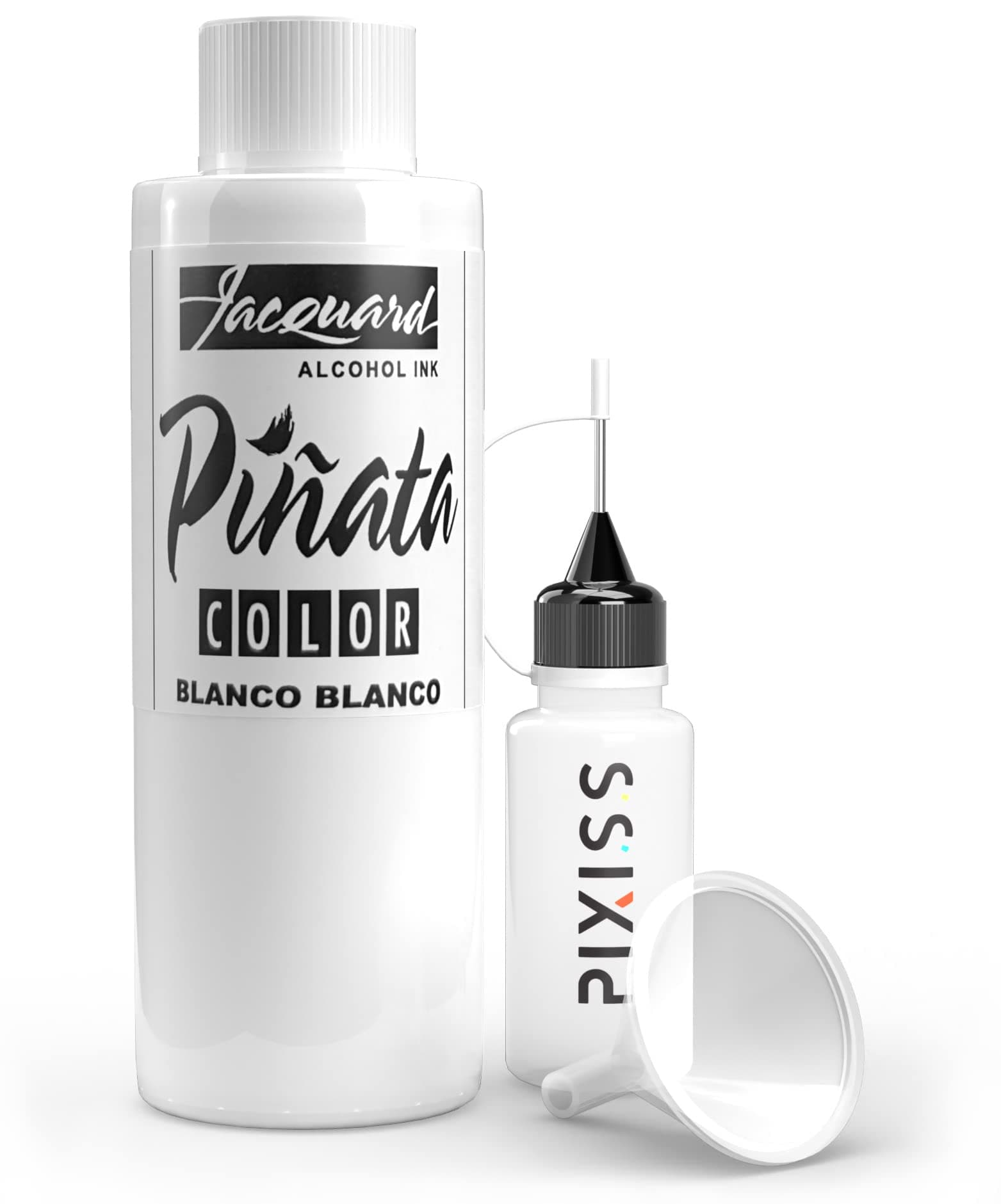 GrandProducts Jacquard Pinata Blanco White Color 4 oz, Pixiss 20 ml Needle Tip Applicator Bottle and 1.5 Inch Funnel Bundle for Yupo and Resin