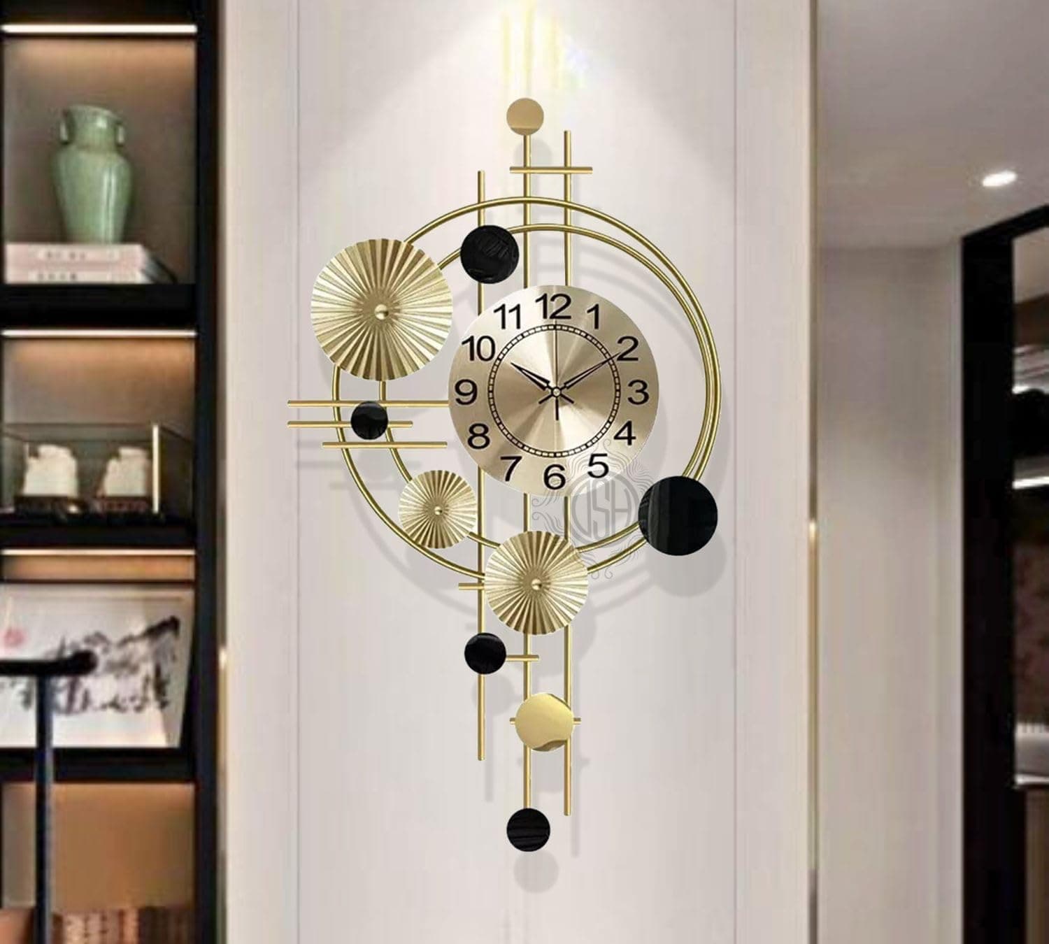 DSH Metal Wall Hanging Clock Gold Color, 32 x 18.5 Inch Stylish Decorative Wall Clock for Living Room, Bedroom, Dining Hall, Office, Café, Hotel & Restaurant Decor (ICLK-29-UMBRELLA)