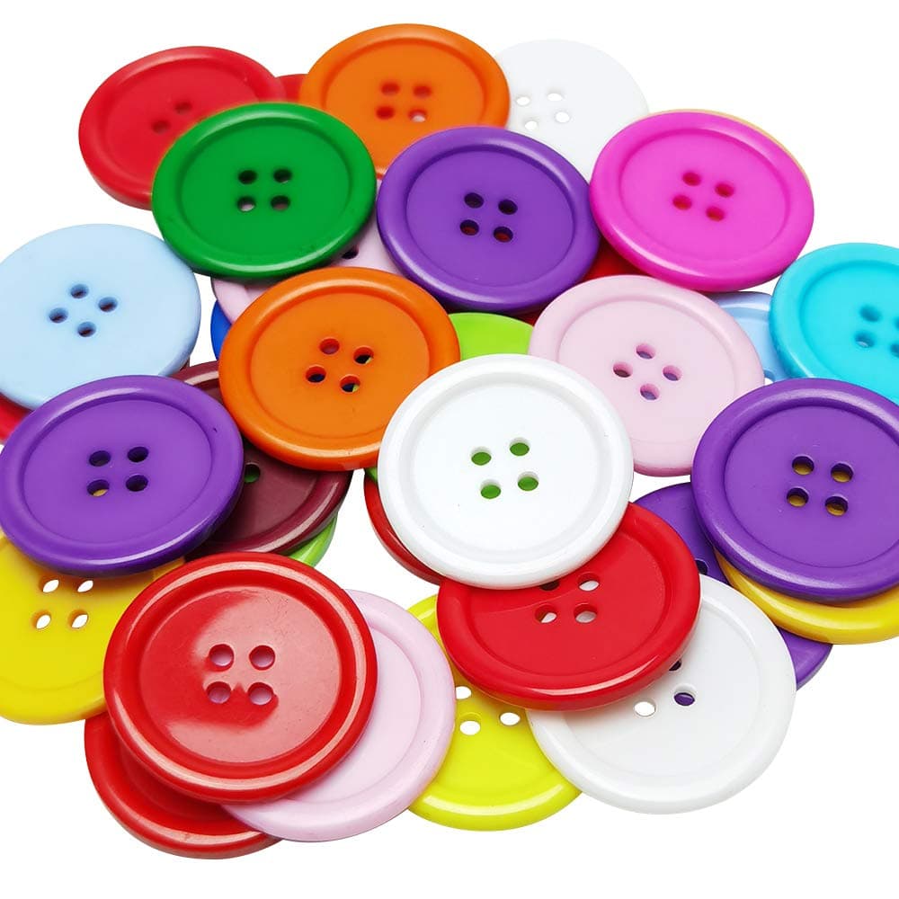 Chenkou Craft Mix Color Plastic Circle Big Button 4 Holes DIY Craft Sewing 30mm 40pcs