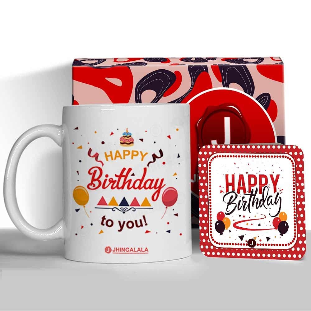 Jhingalala Happy Birthday to You Printed White Ceramic Mug, 325 ml with Greeting Card - Gifts for Birthday Special