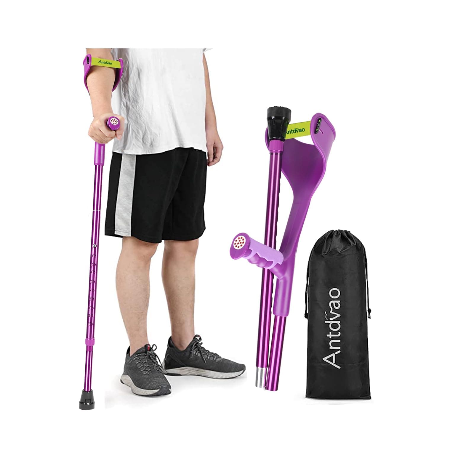 Antdvao Forearm Crutch1* Unit, Folding Forearm Crutch Lightweight Adjustable，with Rubber Handles, Comfortable Grip and Wear-Resistant, Non-Slip Forearm Crutch for Heavy Dut (Purple Single)