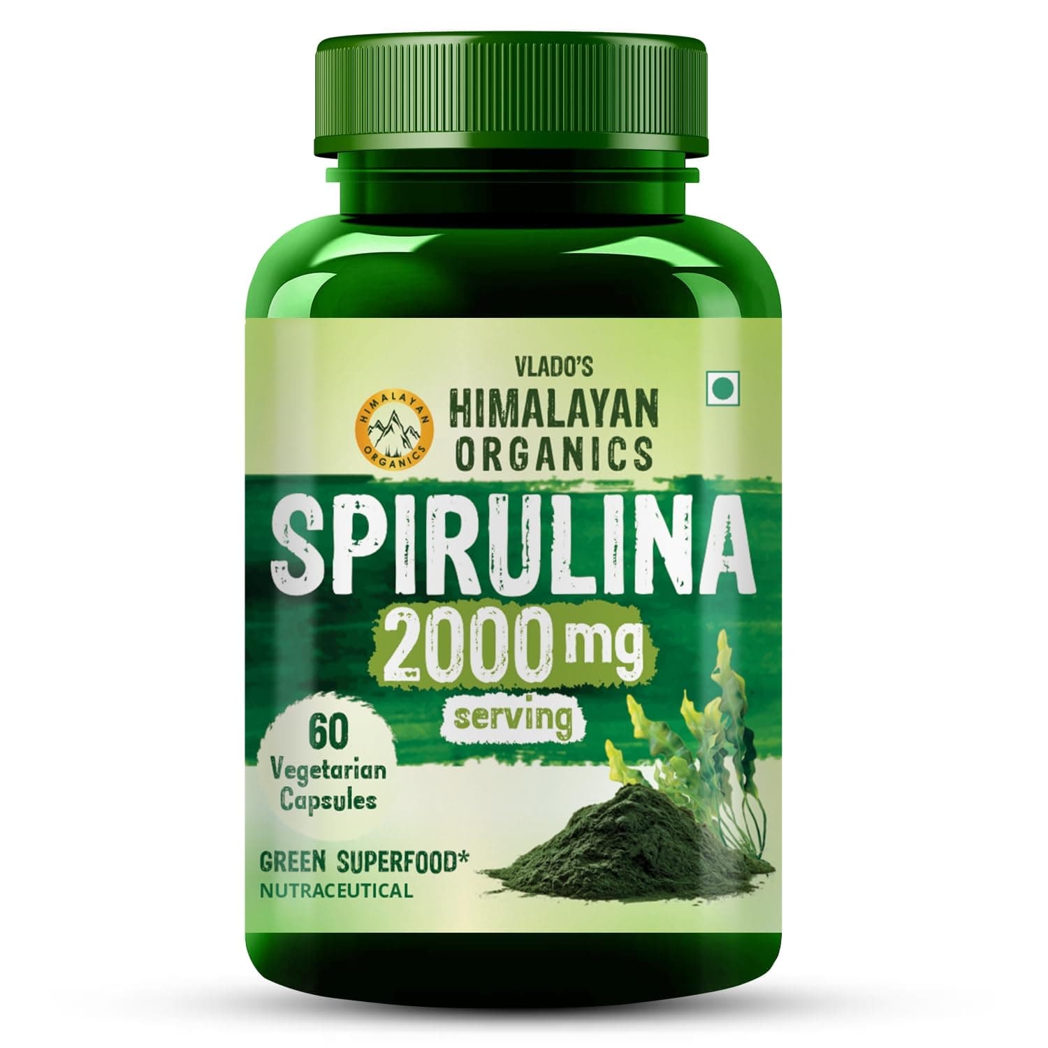 Vlado's Himalayan Organics Spirulina 2000mg Supplement For Men And Women | GreenSuper Food For Weight Management & Immunity Booster | Helps In Healthy Heart - 60 Vegetarian Capsules